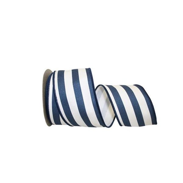 Reliant Ribbon Reliant Ribbon 77301M-055-40F 20.5 in. 10 Yards Cabana Stripe Twill Wired Edge Ribbon; Navy 77301M-055-40F